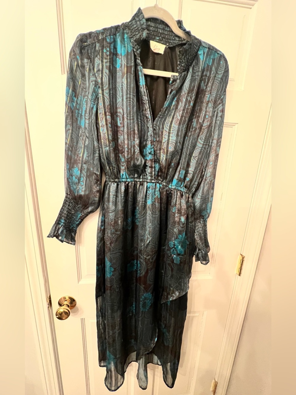Elan Teal and Black Floral High-Low Dress